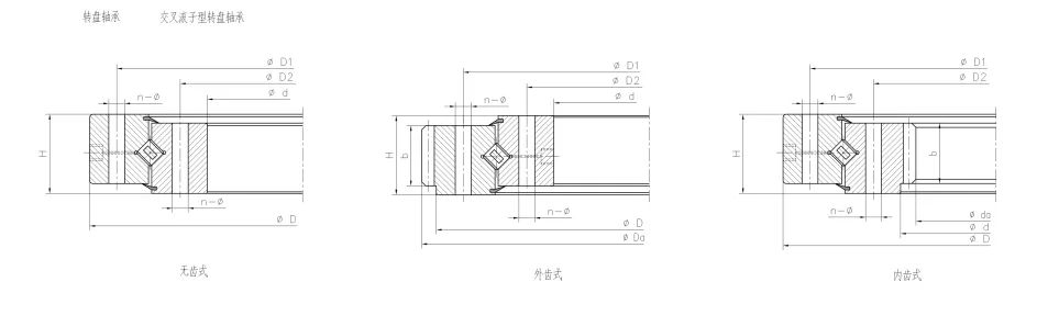 標(biāo)準(zhǔn)式交叉滾子轉(zhuǎn)盤(pán)軸承結(jié)構(gòu)尺寸圖