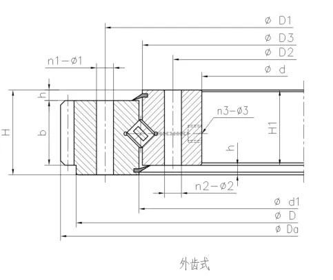 外齒式交叉滾子轉(zhuǎn)盤(pán)軸承結(jié)構(gòu)尺寸圖